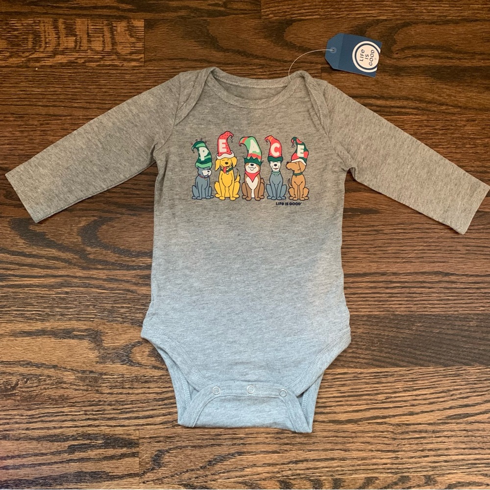 NWT Life is Good Peace Dogs Holiday LS Onesie | 3-6 Months